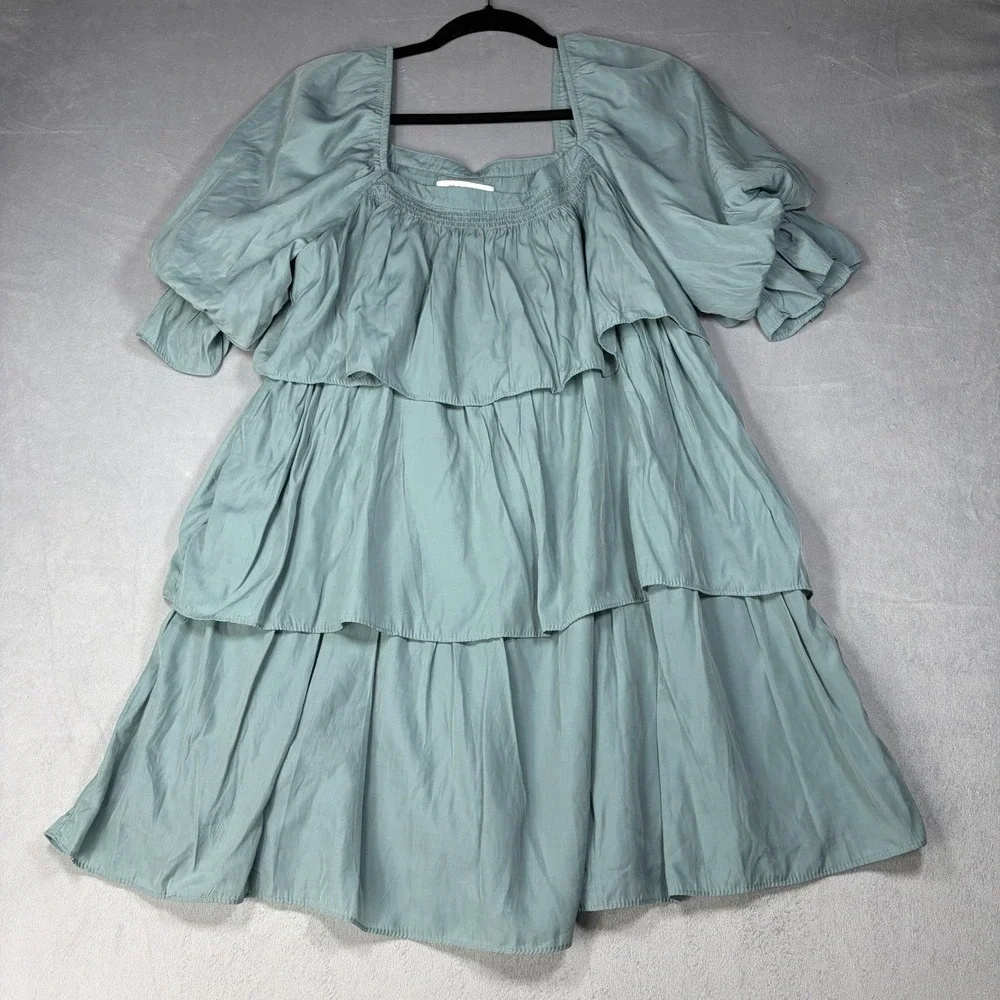 Mustard Seed Dress Women's Size Small Green Flowy Tunic/Mini Dress Babydoll